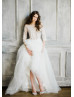 Elbow Sleeve Ivory Sequin Tulle Wedding Dress